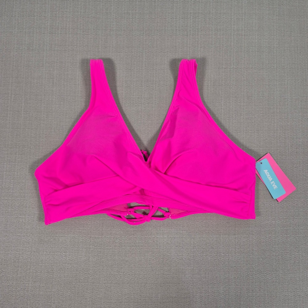 Aqua Eve Womens Hot Pink Wrap Lace Up Back Bikini Top XXL New With Tags